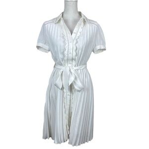 Karl Lagerfeld Pleated Mini Collared Dress Lace Trim Short Sleeve